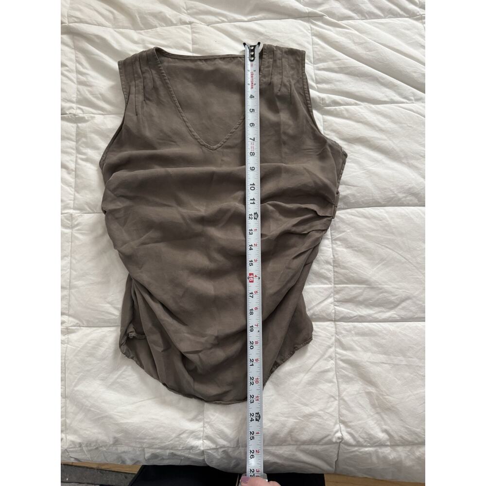 Camilla Olsen Womens Silk Ruched Taupe Brown Tank Size S Designer Luxe V Neck - Picture 4 of 6
